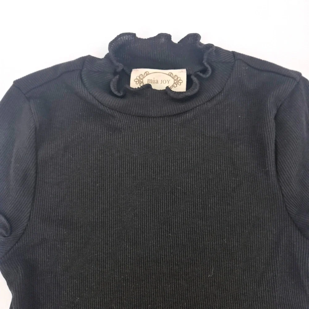 Mia Joy by Joyfolie Black Ribbed Mock Neck‎ Lettuce Edge Top Girls Size 7